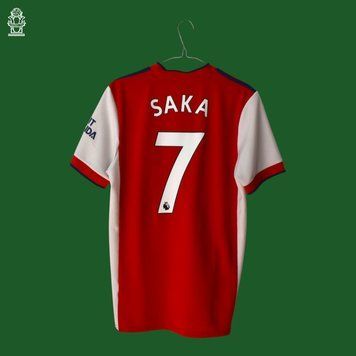 Arsenal 2021-2022 hjemmebanetr&oslash;je Adidas i st&oslash;rrelse M med Bukayo Saka p&aring; ryggen 4881 FOTO
