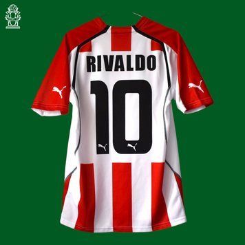 Olympiacos Piraeus 2005-2006 hjemme retro Puma tr&oslash;je i st&oslash;rrelse M med Rivaldo p&aring; ryggen 4599 FOTO