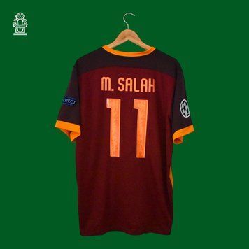 AS Roma 2015-2016 domowa koszulka Nike w wersji na Ligę Mistrz&oacute;w w rozmiarze XL z Mohamed Salah na plecach 4010 ZDJECIE