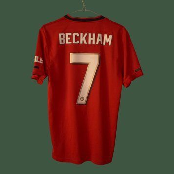 Manchester United 2019-2020 hjemmebanetr&oslash;je Adidas i st&oslash;rrelse S med David Beckham p&aring; ryggen 5057 FOTO