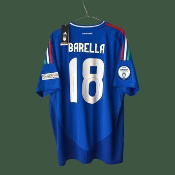 BNWT Italien EURO 2024 hjemmebanetr&oslash;je Adidas i st&oslash;rrelse XL med Nicol&ograve; Barella p&aring; ryggen 5009 FOTO