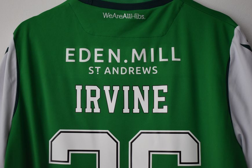 Hibernian 2020-2021 domowa koszulka Macron w rozmiarze L z Jackson Irvine na plecach 4835 ZDJECIE
